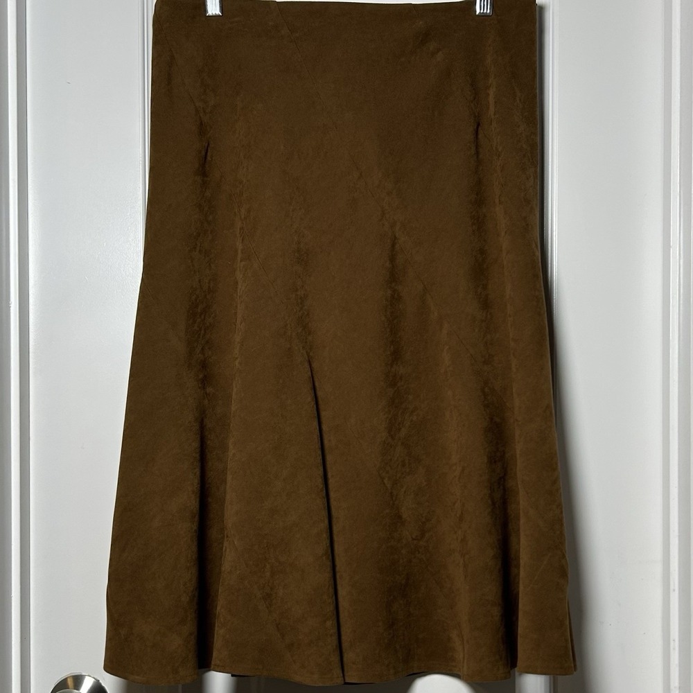 NYCC New York Clothing‎ Co. Vintage Faux Suede Brown A-Line Flared Midi Skirt